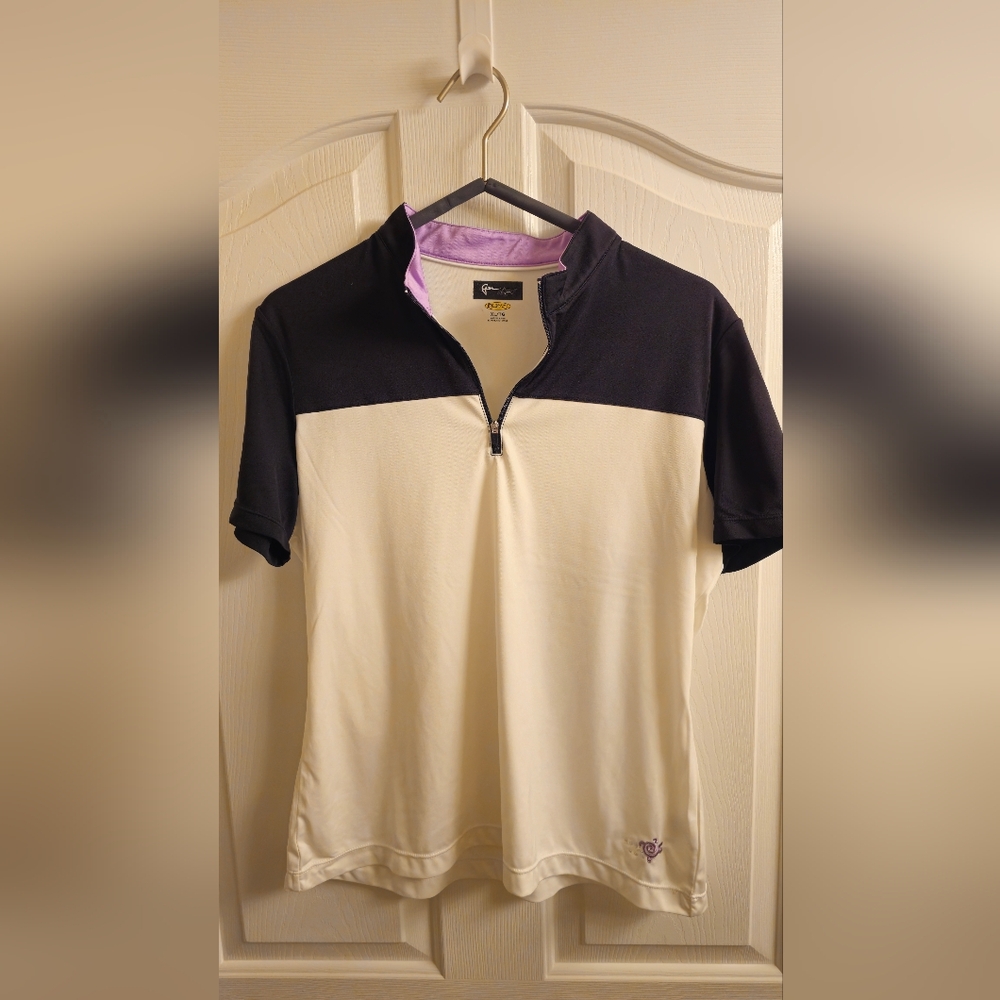 Greg Norman Black and White Short Sleeve Golf Shirt, XL